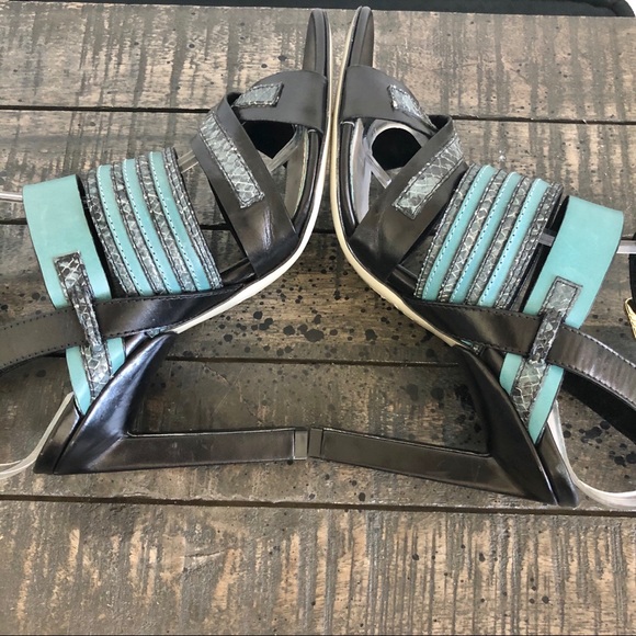 JASON WU PYTHON Snakeskin-Trimmed HEEL Sandals - Picture 5 of 13